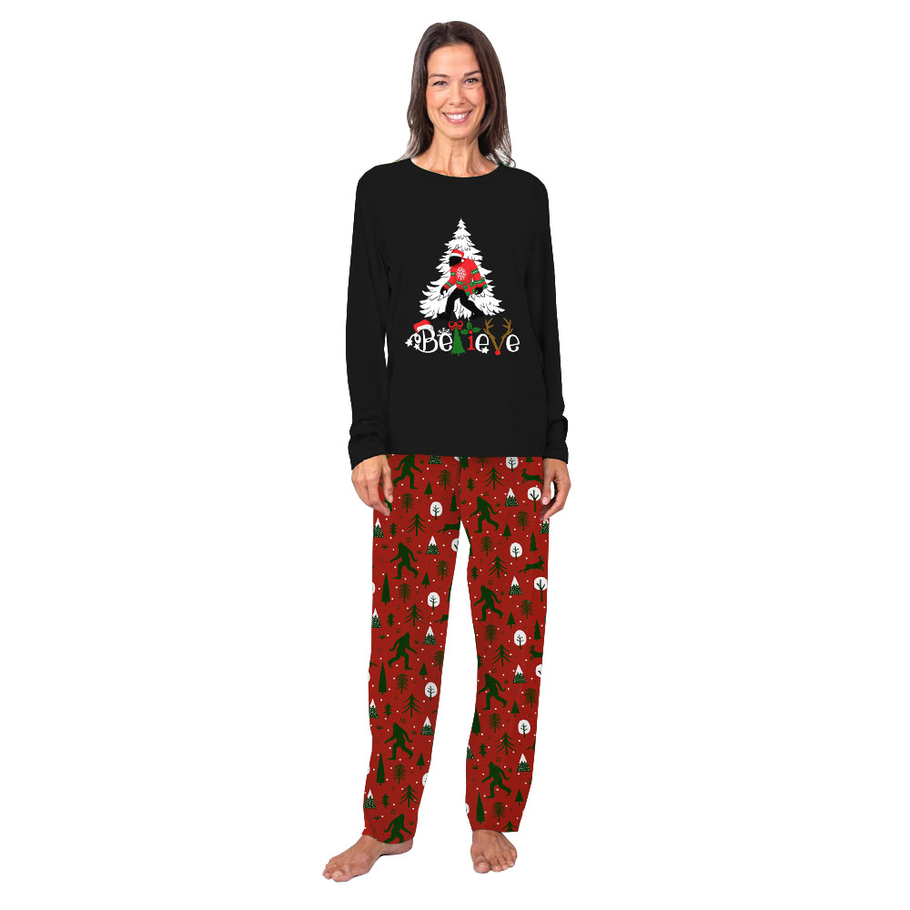 Believe Bigfoot Family Sleepwear Christmas Black And Red