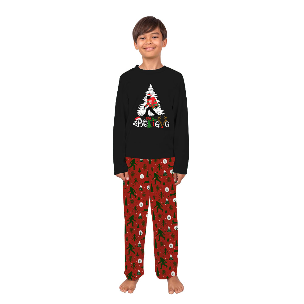Believe Bigfoot Family Sleepwear Christmas Black And Red
