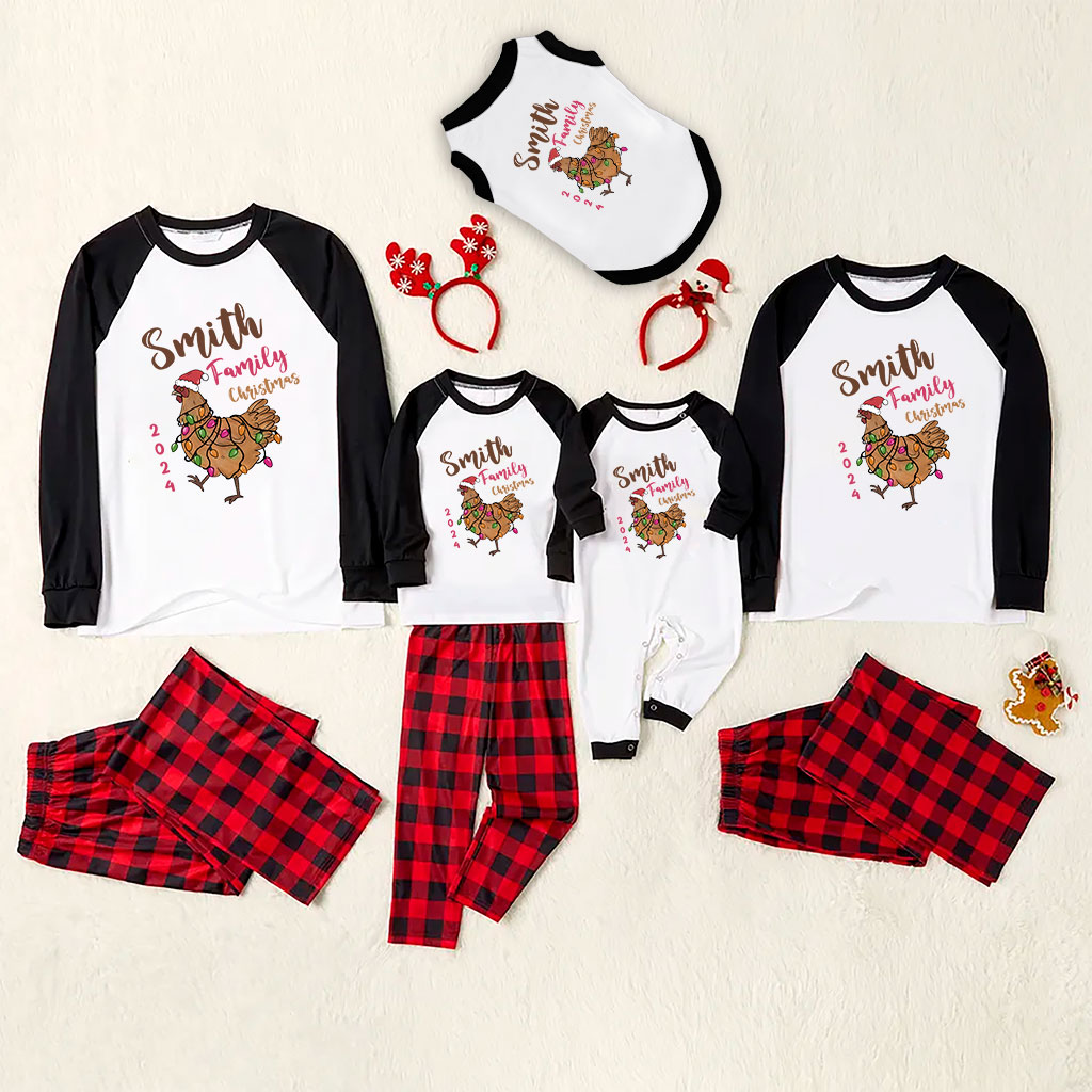 Chicken Design Christmas Pajamas Black And White Chicken Design Christmas Pajamas Black And White