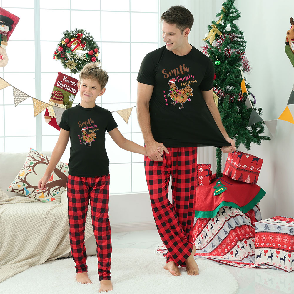 Customizable Chicken Christmas Pajamas Short Sleeves Customizable Chicken Christmas Pajamas Short Sleeves