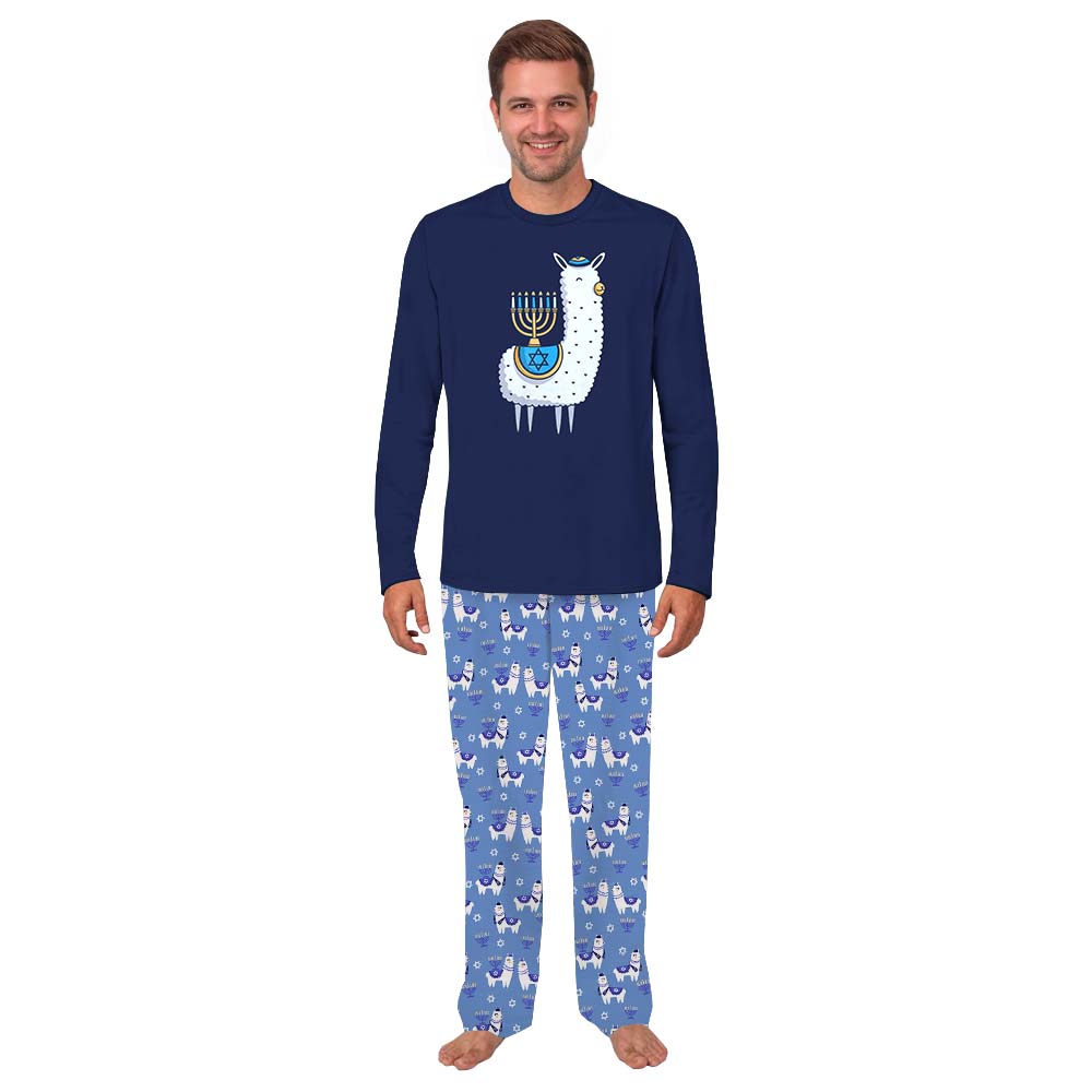 Llama Matching Hanukkah Pajamas Family Blue Llama Matching Hanukkah Pajamas Family Blue