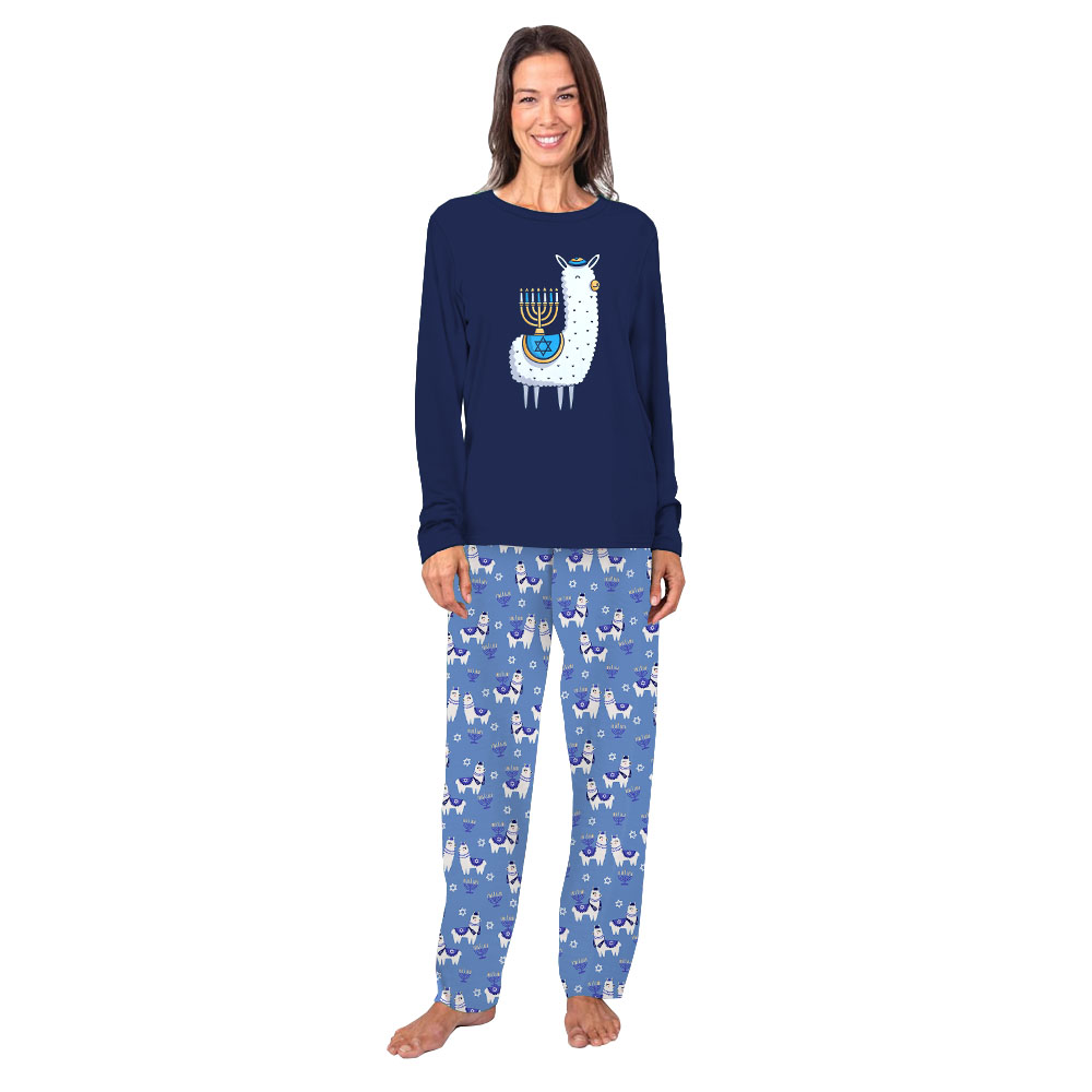 Llama Matching Hanukkah Pajamas Family Blue Llama Matching Hanukkah Pajamas Family Blue