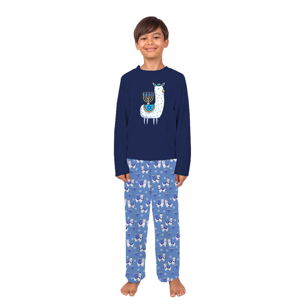 Llama Matching Hanukkah Pajamas Family Blue Llama Matching Hanukkah Pajamas Family Blue