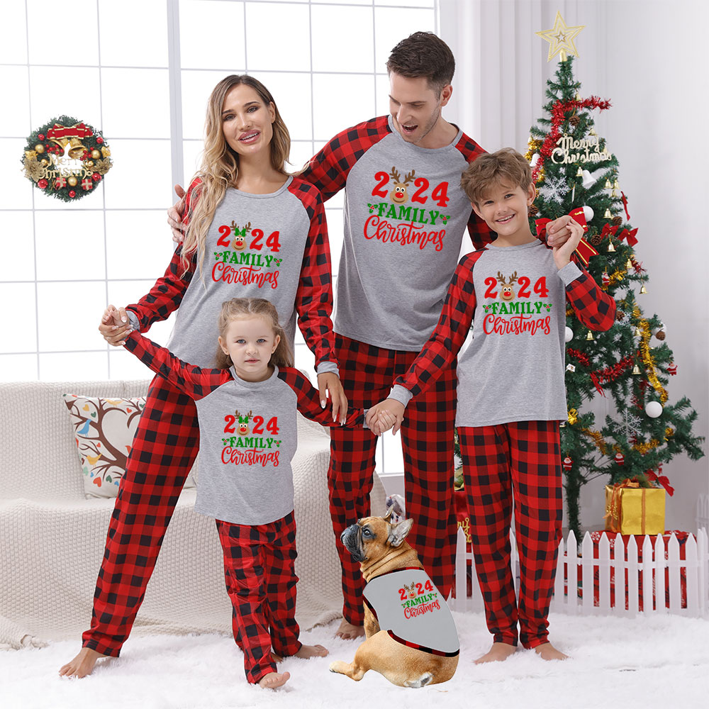 Gray Plaid Family Christmas Pajamas Reindeer Design Gray Plaid Family Christmas Pajamas Reindeer Design