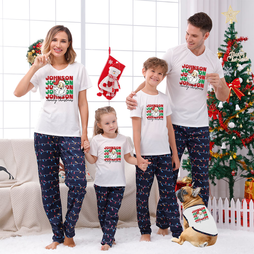 Happy Santa Family Christmas Pajama Tops And Bottoms Short Sleeves Happy Santa Family Christmas Pajama Tops And Bottoms Short Sleeves