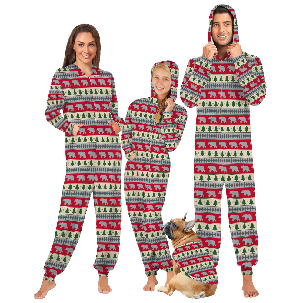 Bear Themed Christmas Pajamas Family Onesie With Pockets Bear Themed Christmas Pajamas Family Onesie With Pockets