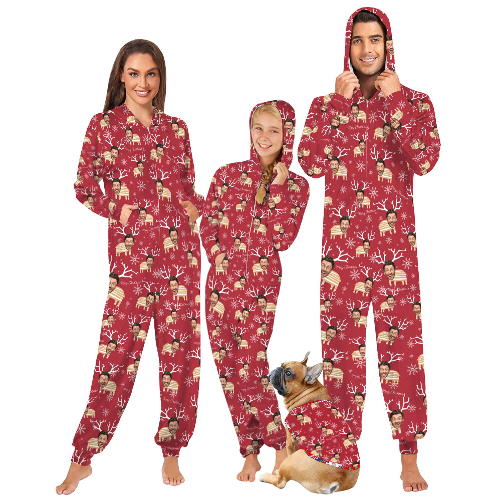 Custom Face Reindeer Family Matching Onesies For Christmas Custom Face Reindeer Family Matching Onesies For Christmas