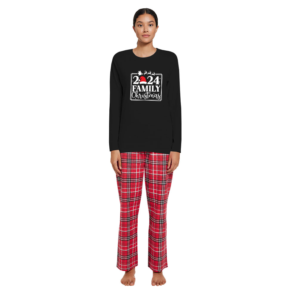 2024 Family Christmas Pajamas Black And Red Cotton