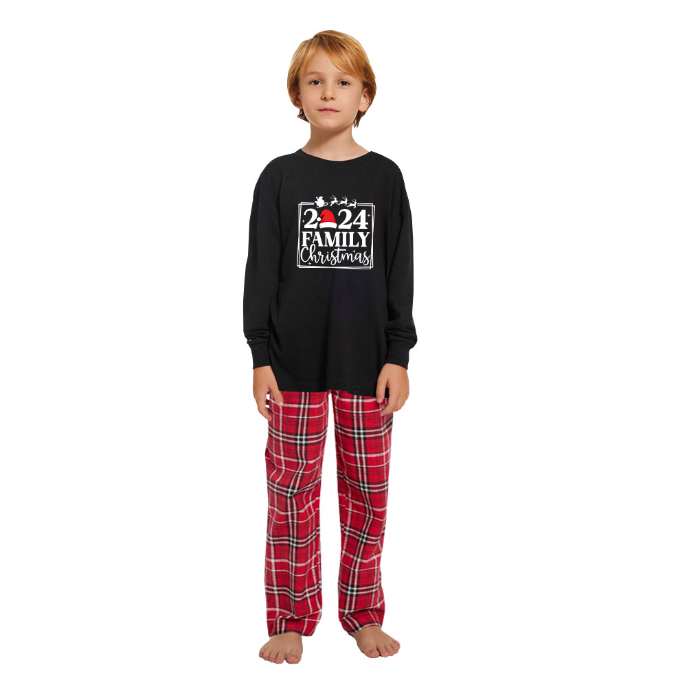 2024 Family Christmas Pajamas Black And Red Cotton