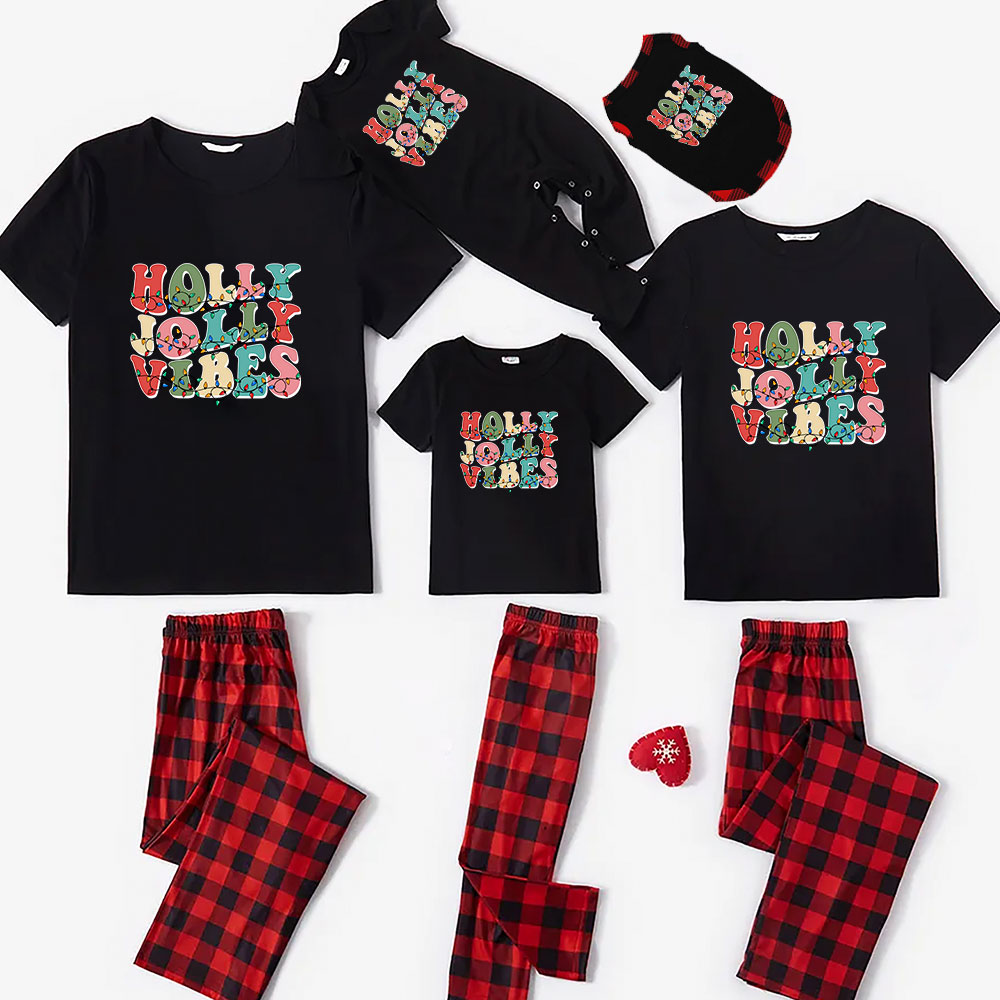 Holly Jolly Christmas Pajamas Short Sleeves Black Red Holly Jolly Christmas Pajamas Short Sleeves Black Red