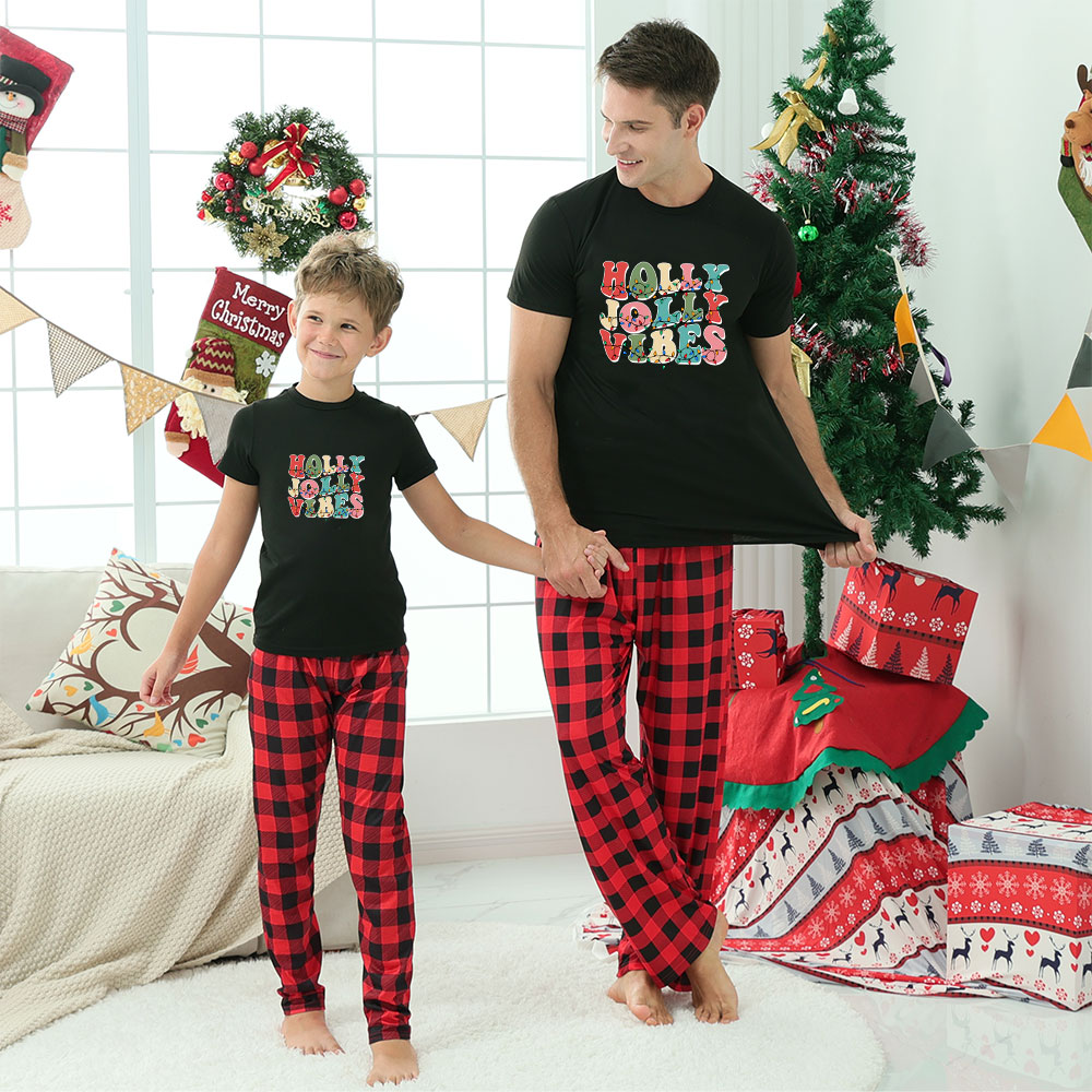 Holly Jolly Christmas Pajamas Short Sleeves Black Red Holly Jolly Christmas Pajamas Short Sleeves Black Red