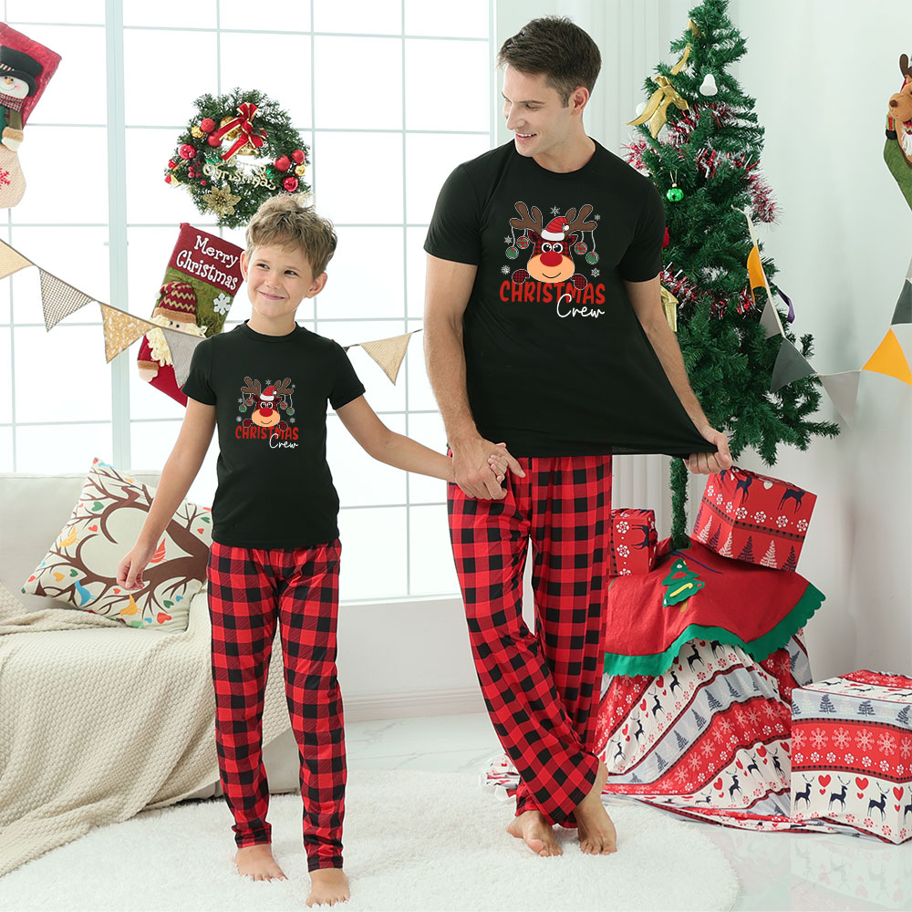 Buffalo Plaid Reindeer Crew Christmas Family PJs Short SLeeves Buffalo Plaid Reindeer Crew Christmas Family PJs Short SLeeves