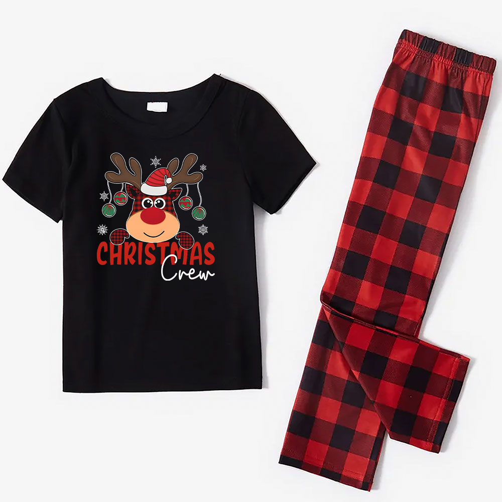 Buffalo Plaid Reindeer Crew Christmas Family PJs Short SLeeves Buffalo Plaid Reindeer Crew Christmas Family PJs Short SLeeves
