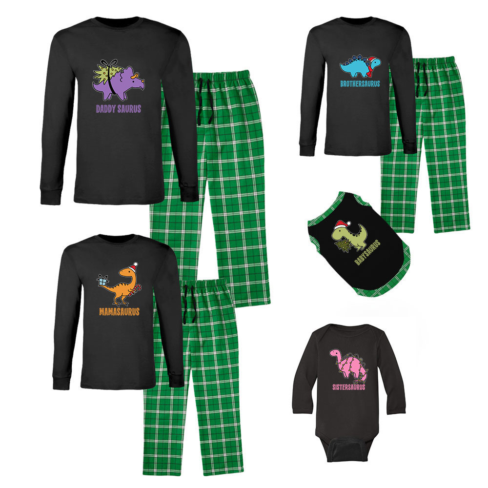 Personalized Dinosaur Christmas Family Pajamas Cotton Personalized Dinosaur Christmas Family Pajamas Cotton