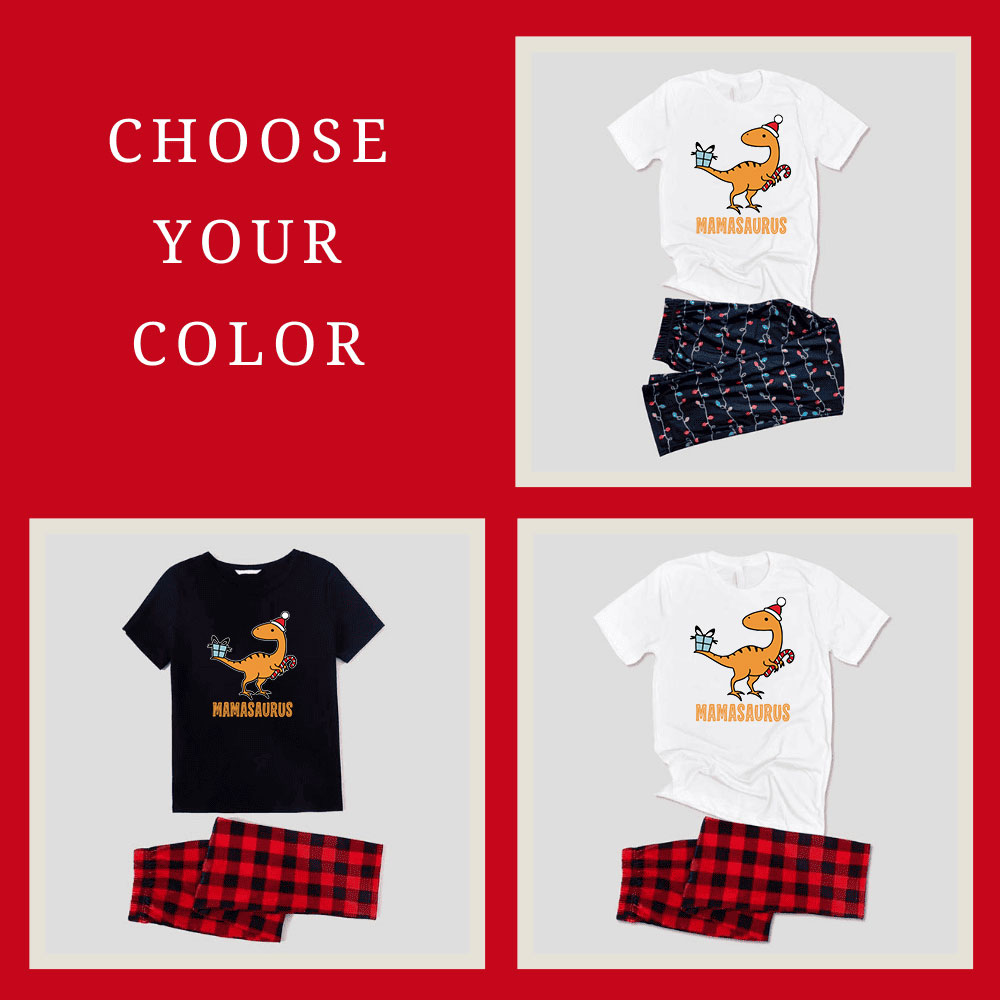 Customized Dinosaur Christmas Pjs For Family Short Sleeves