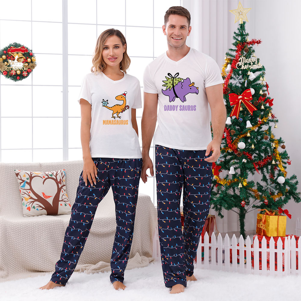 Customized Dinosaur Christmas Pjs For Family Short Sleeves