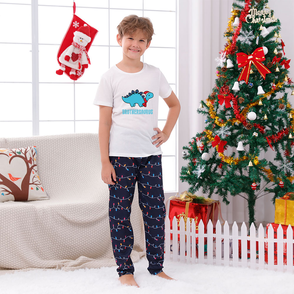 Customized Dinosaur Christmas Pjs For Family Short Sleeves