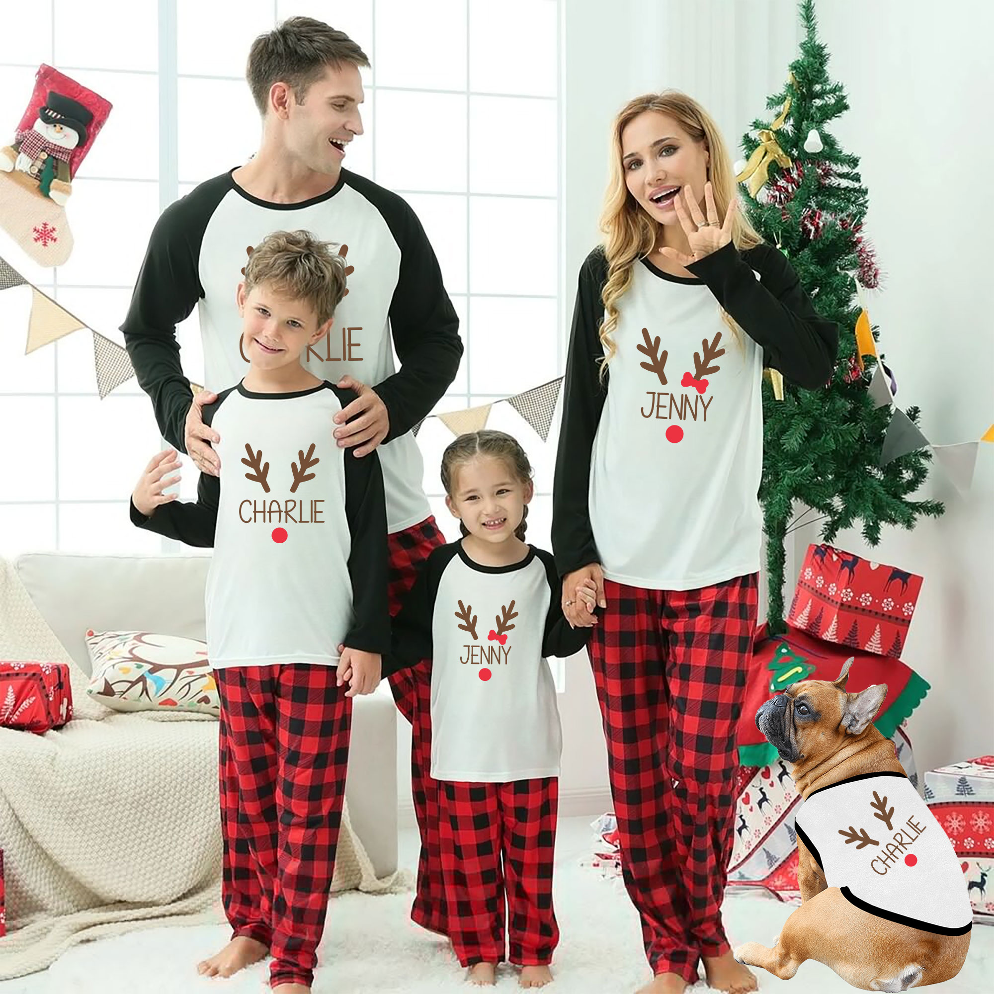 Personalized Red-Nosed Reindeer Christmas Pjs With Name