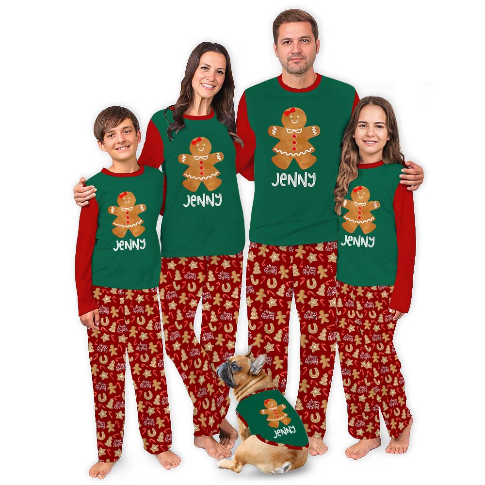 Personalized Gingerbread Family Sleepwear Christmas Green And Red Personalized Gingerbread Family Sleepwear Christmas Green And Red