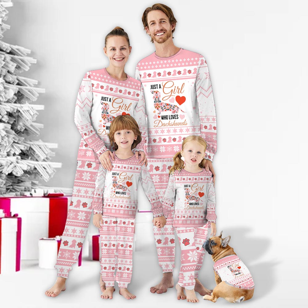 Pink Dog Theme Christmas Pajamas For Dachshunds Lover Pink Dog Theme Christmas Pajamas For Dachshunds Lover