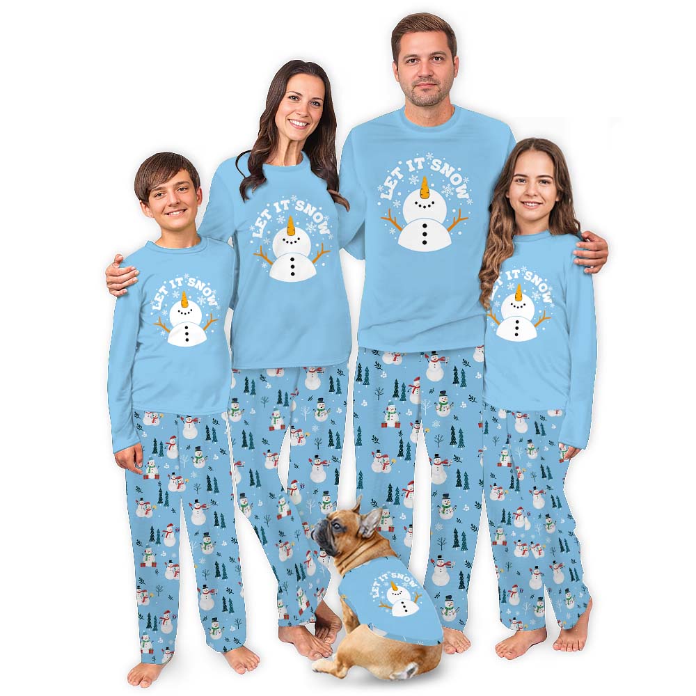 Let It Snowman Matching Family Pajama Sets Christmas Blue Let It Snowman Matching Family Pajama Sets Christmas Blue