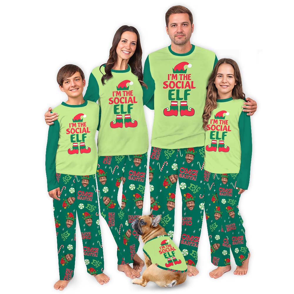 Personalized Elf Family Matching Christmas PJs With Faces