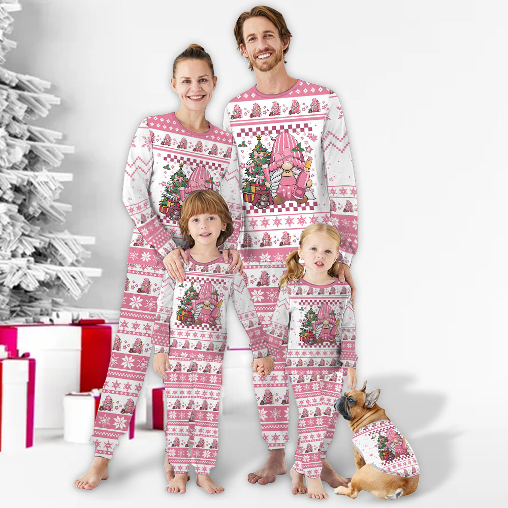 Gnome Cheer Pink Family Christmas Pajamas With Dog Gnome Cheer Pink Family Christmas Pajamas With Dog