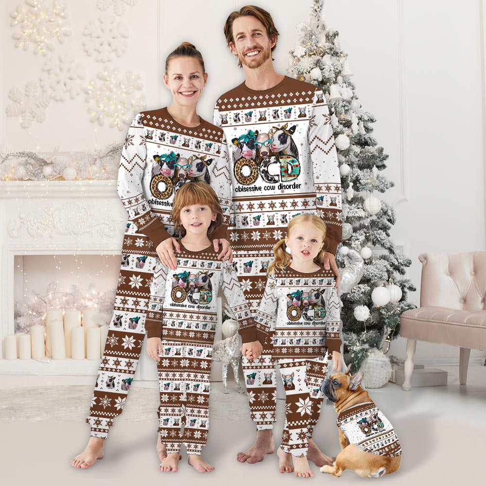 Cow Lover Family Christmas Pajamas With Dog Cow Lover Family Christmas Pajamas With Dog