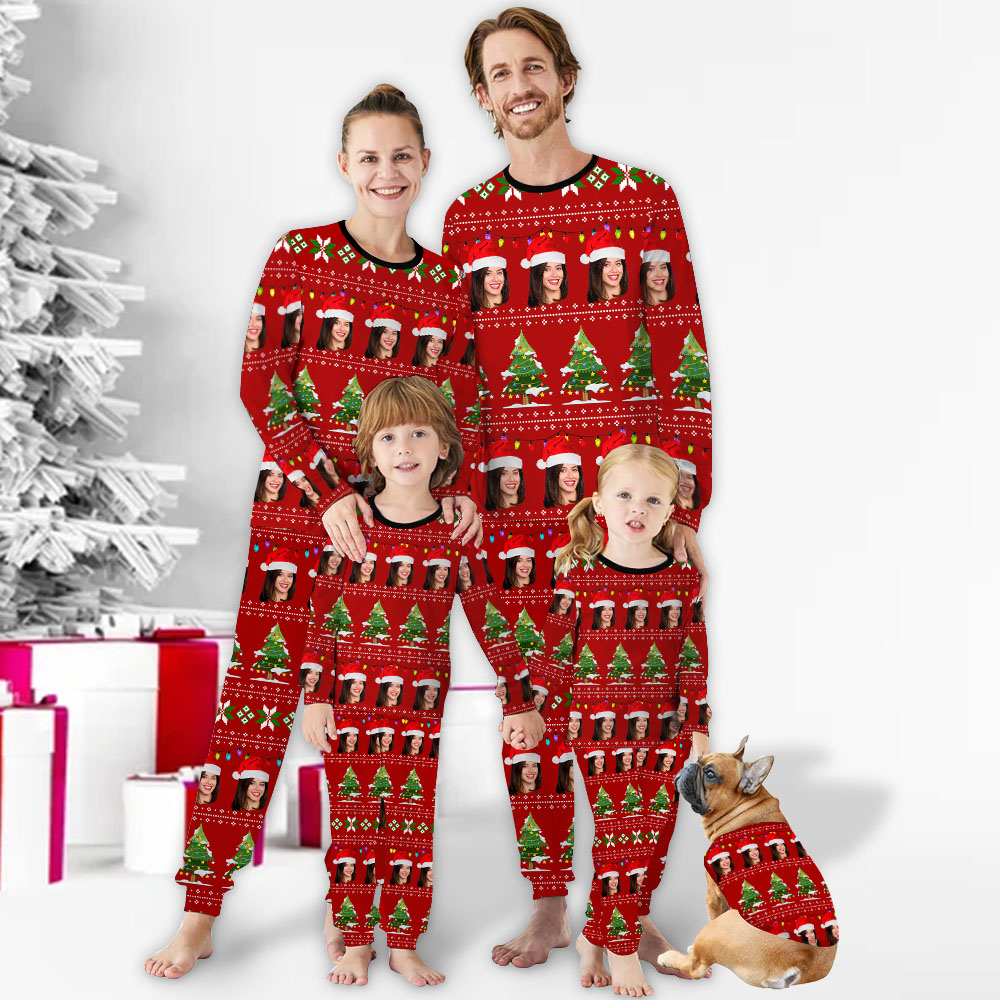 Santa Themed Matching Family Christmas Pajamas With Face Santa Themed Matching Family Christmas Pajamas With Face