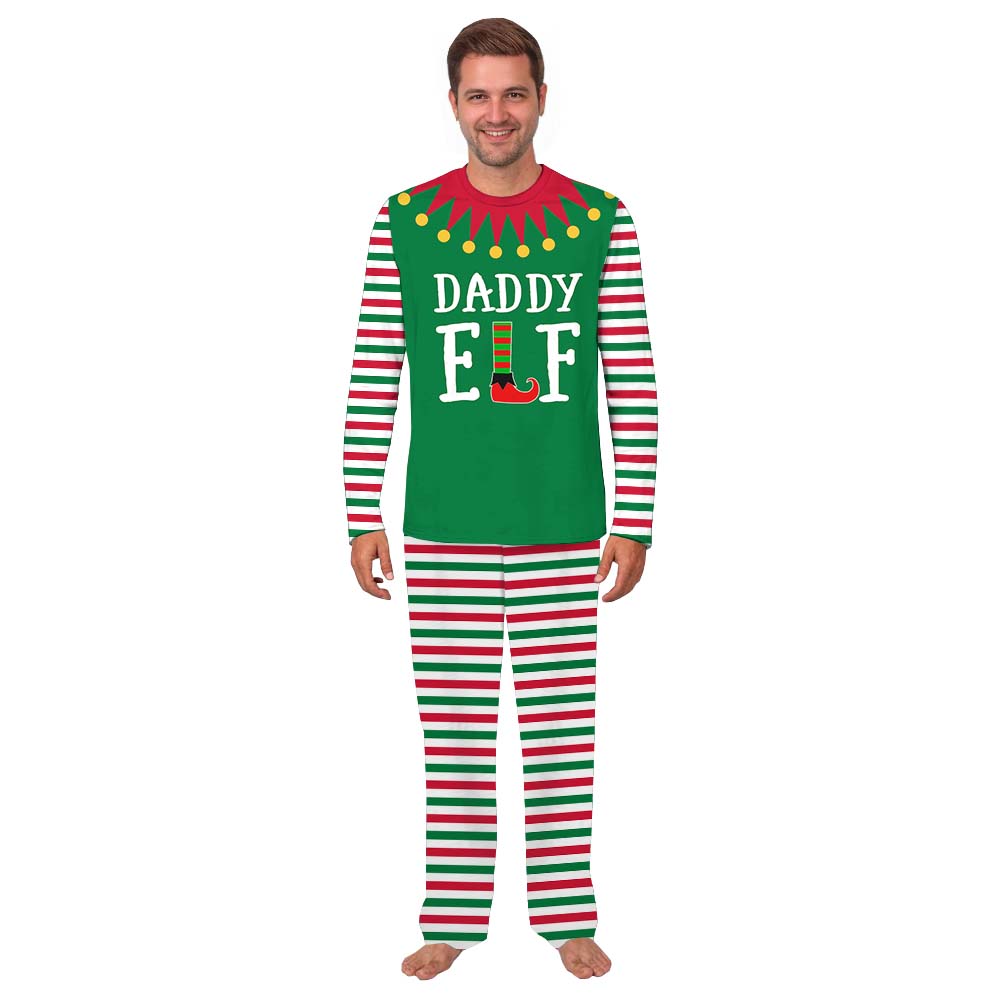 Funny Custom Elf Striped Family Christmas Pajamas With Dog Funny Custom Elf Striped Family Christmas Pajamas With Dog