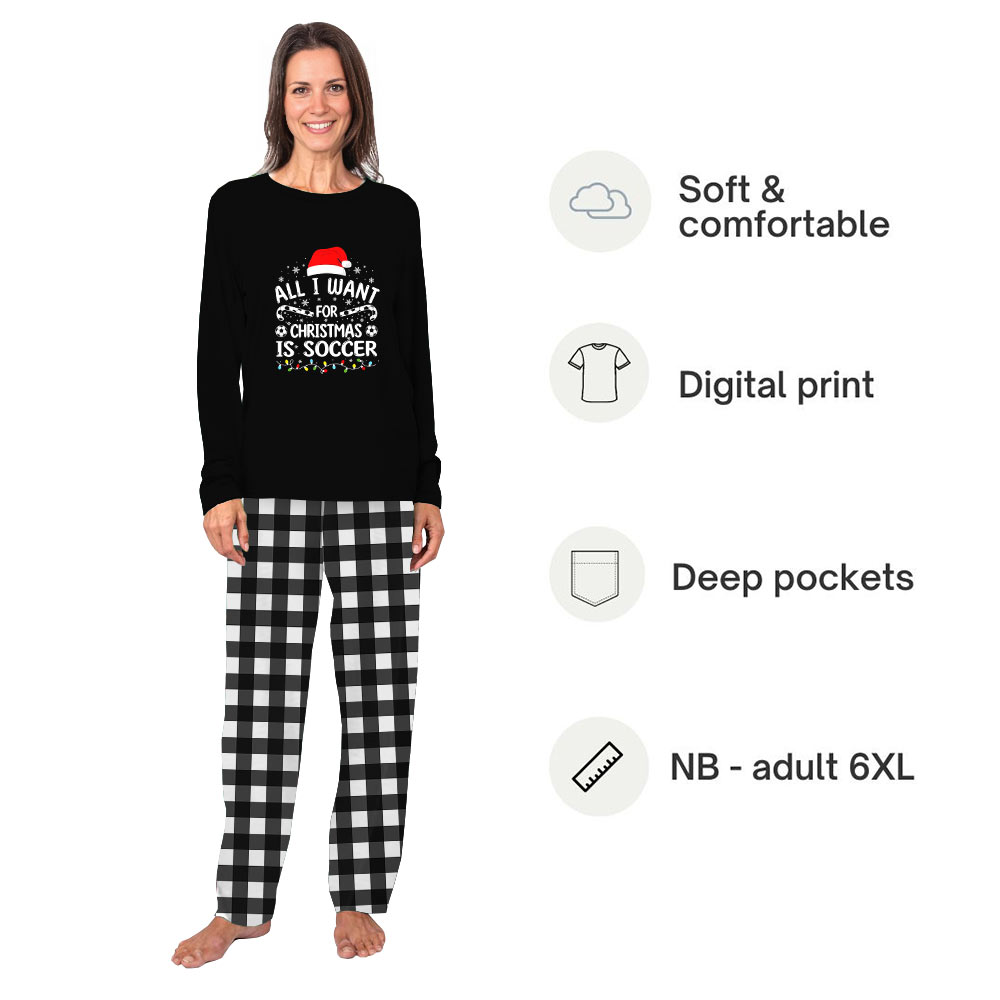 Black Matching Pajamas For Dogs And People Christmas Soccer Theme
