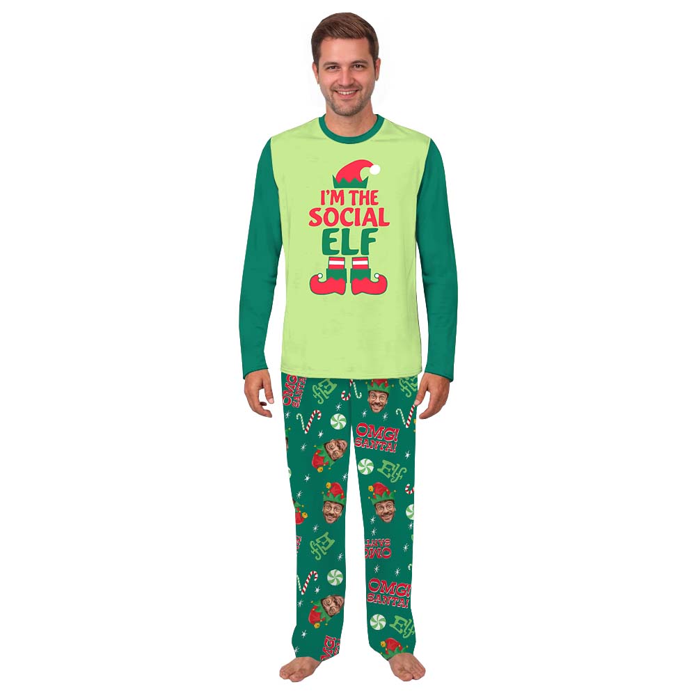 Personalized Elf Family Matching Christmas PJs With Faces
