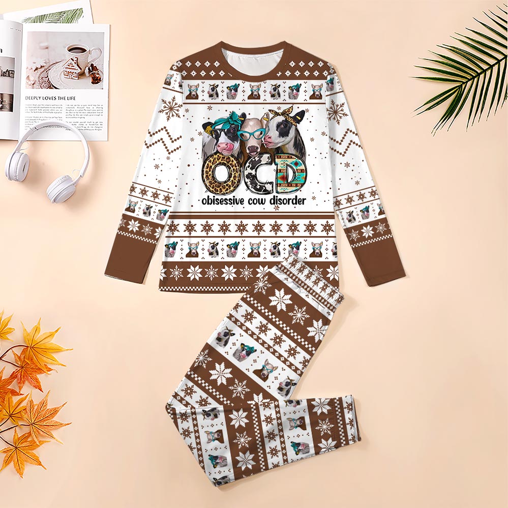 Cow Lover Family Christmas Pajamas With Dog Cow Lover Family Christmas Pajamas With Dog