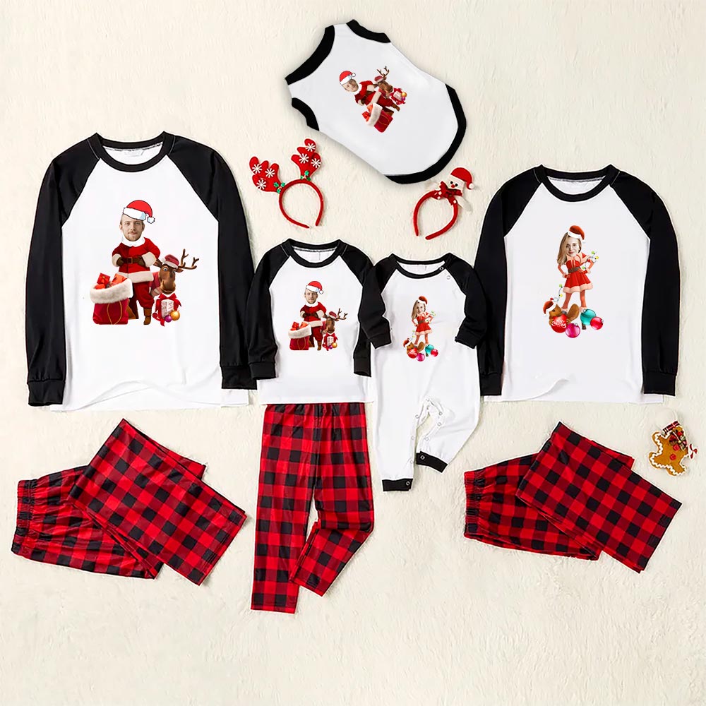 Festive Christmas Pajamas With Face Customized In Santa Outfits Festive Christmas Pajamas With Face Customized In Santa Outfits