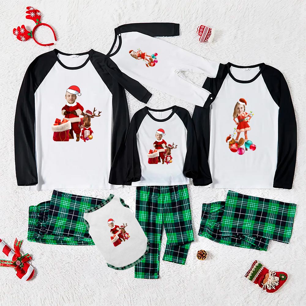 Festive Christmas Pajamas With Face Customized In Santa Outfits Festive Christmas Pajamas With Face Customized In Santa Outfits
