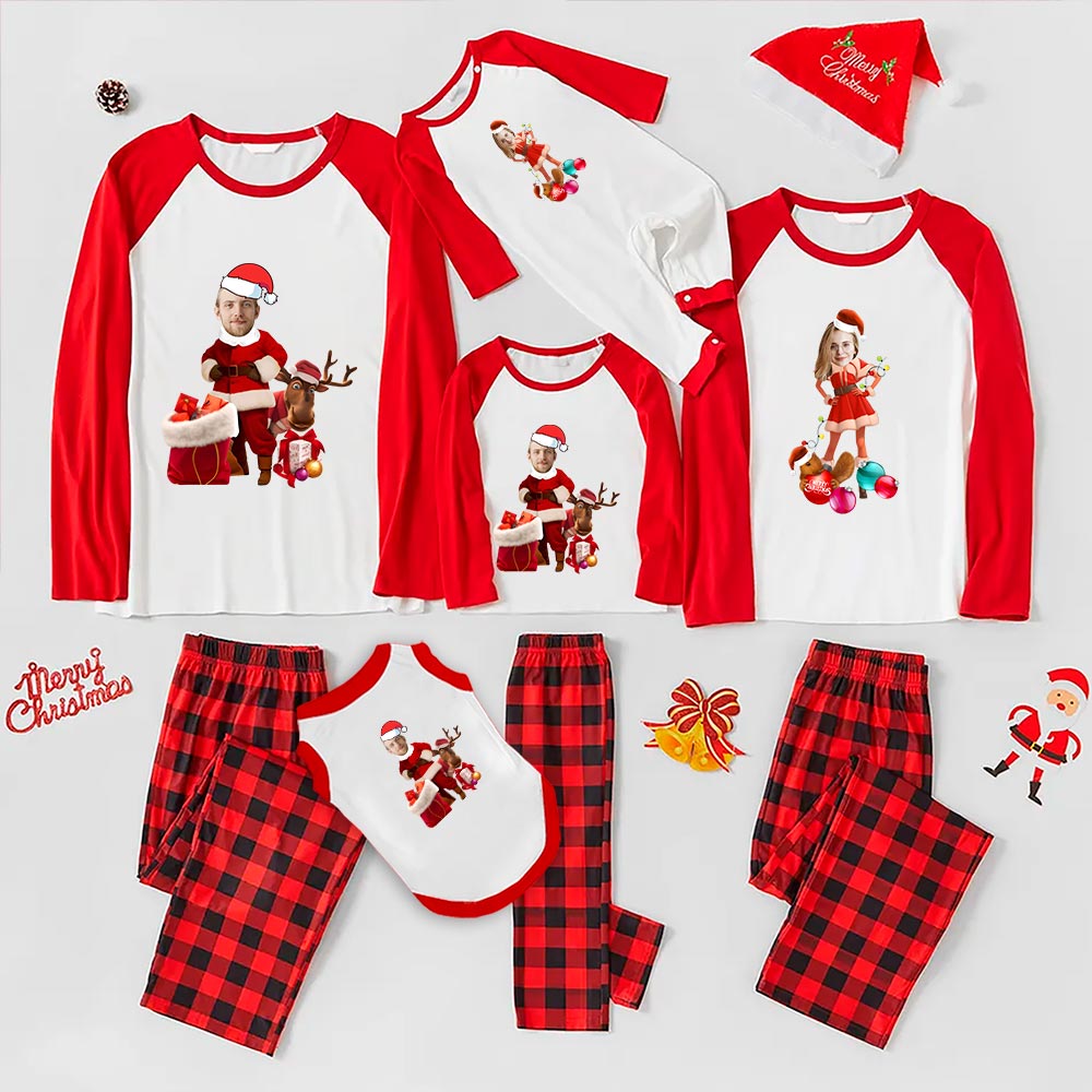 Festive Christmas Pajamas With Face Customized In Santa Outfits Festive Christmas Pajamas With Face Customized In Santa Outfits