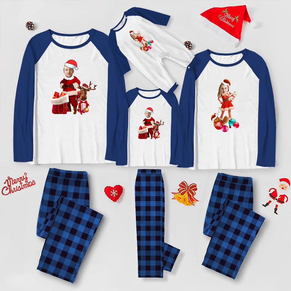 Festive Christmas Pajamas With Face Customized In Santa Outfits Festive Christmas Pajamas With Face Customized In Santa Outfits