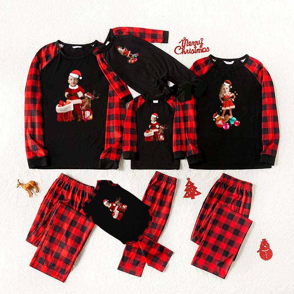 Festive Christmas Pajamas With Face Customized In Santa Outfits Festive Christmas Pajamas With Face Customized In Santa Outfits