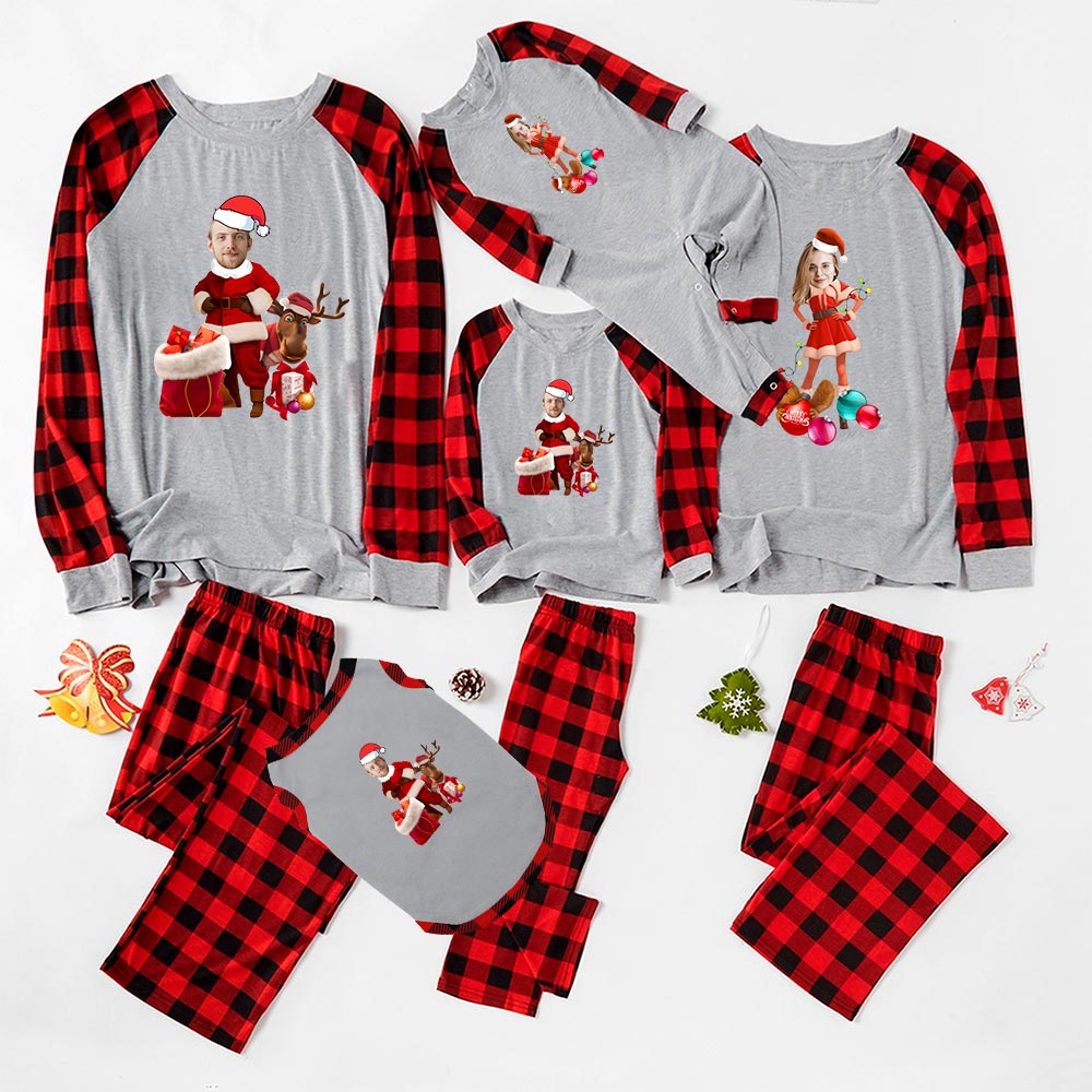Festive Christmas Pajamas With Face Customized In Santa Outfits Festive Christmas Pajamas With Face Customized In Santa Outfits