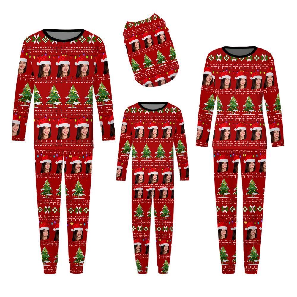 Santa Themed Matching Family Christmas Pajamas With Face Santa Themed Matching Family Christmas Pajamas With Face