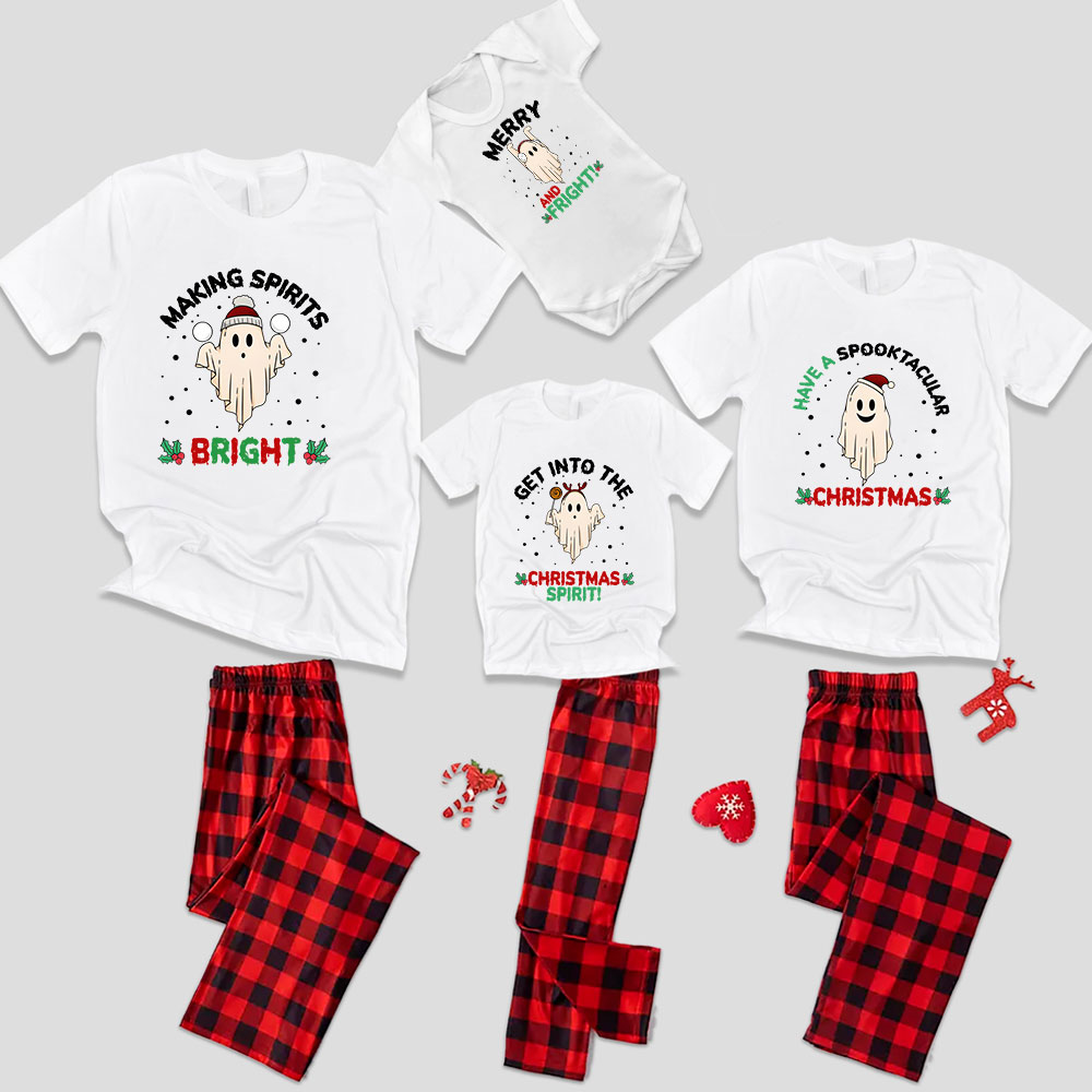 Festive Ghosts Halloween Christmas Pajamas Short Sleeves Festive Ghosts Halloween Christmas Pajamas Short Sleeves