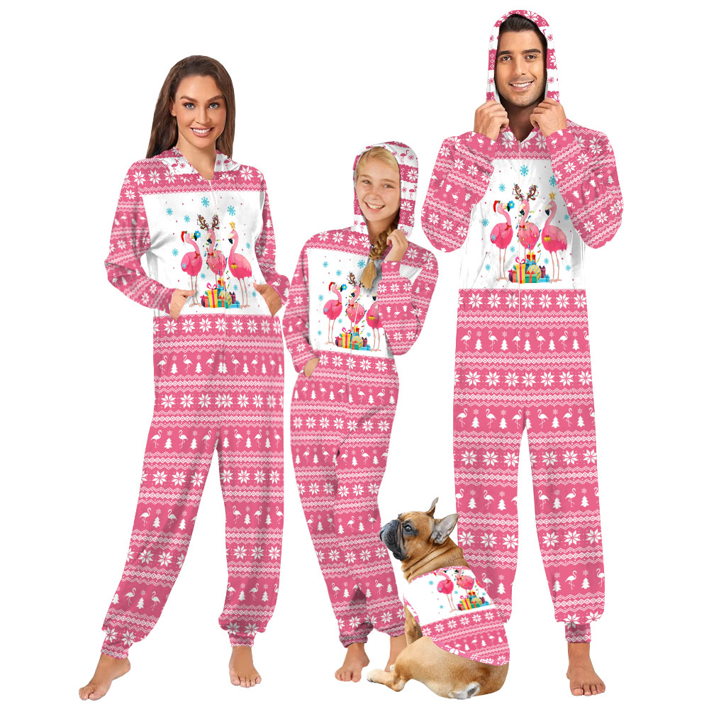 Flamingo Pink Christmas Onesies For The Family