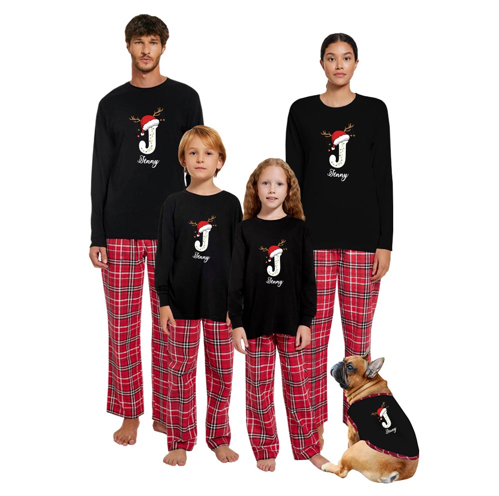 Customizable Family Christmas Pajamas With Names And Initials Cotton