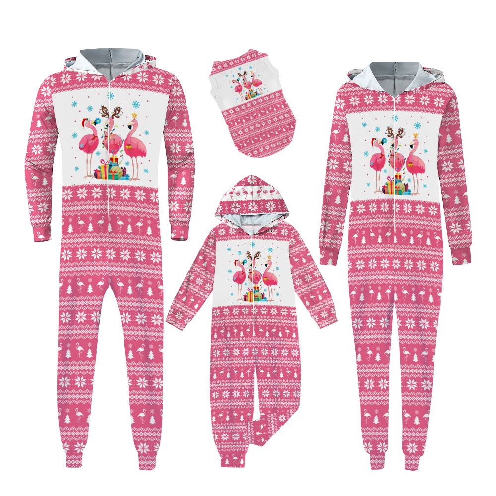 Flamingo Pink Christmas Onesies For The Family