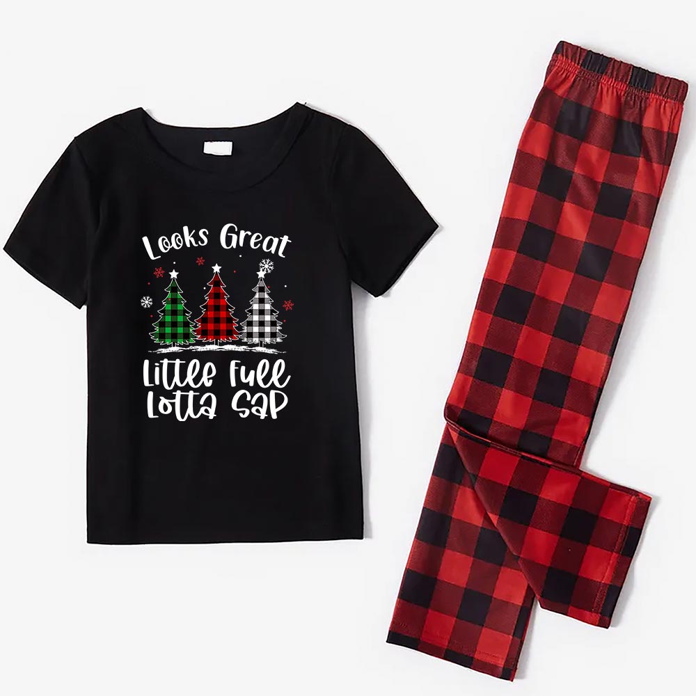 Three Plaid Christmas Tree Matching Pajamas Short Sleeves Three Plaid Christmas Tree Matching Pajamas Short Sleeves
