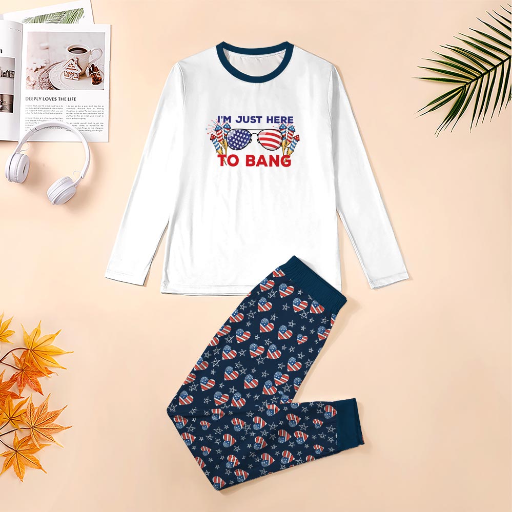 I'm Just Here To Bang American Flag Family Pajamas And Dog