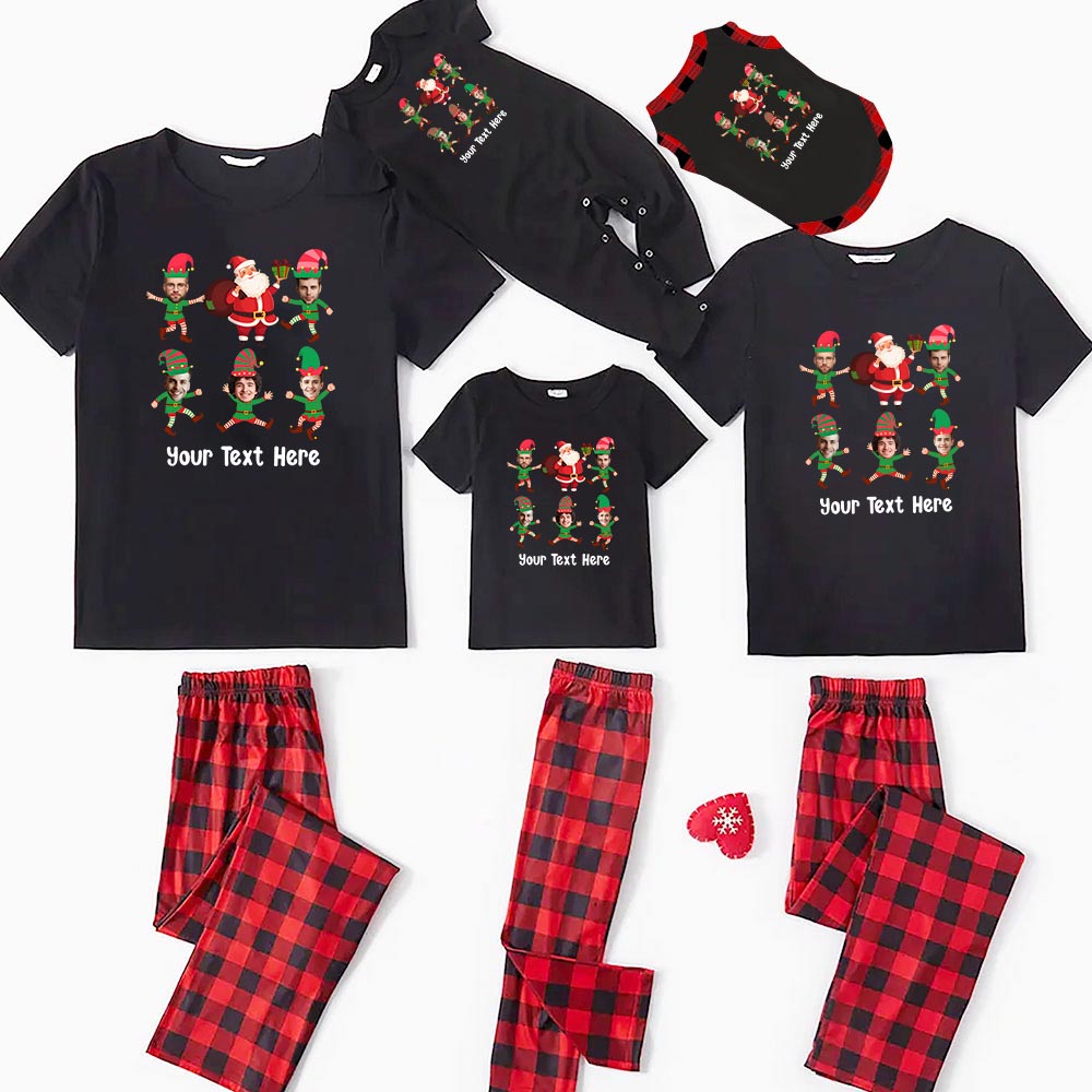 Personalized Elf Christmas Pajamas With Multi Faces Short Sleeves Personalized Elf Christmas Pajamas With Multi Faces Short Sleeves