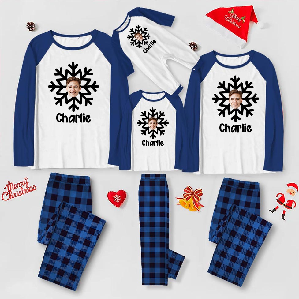 Unique Custom Face Christmas Pajamas Snowflakes Unique Custom Face Christmas Pajamas Snowflakes