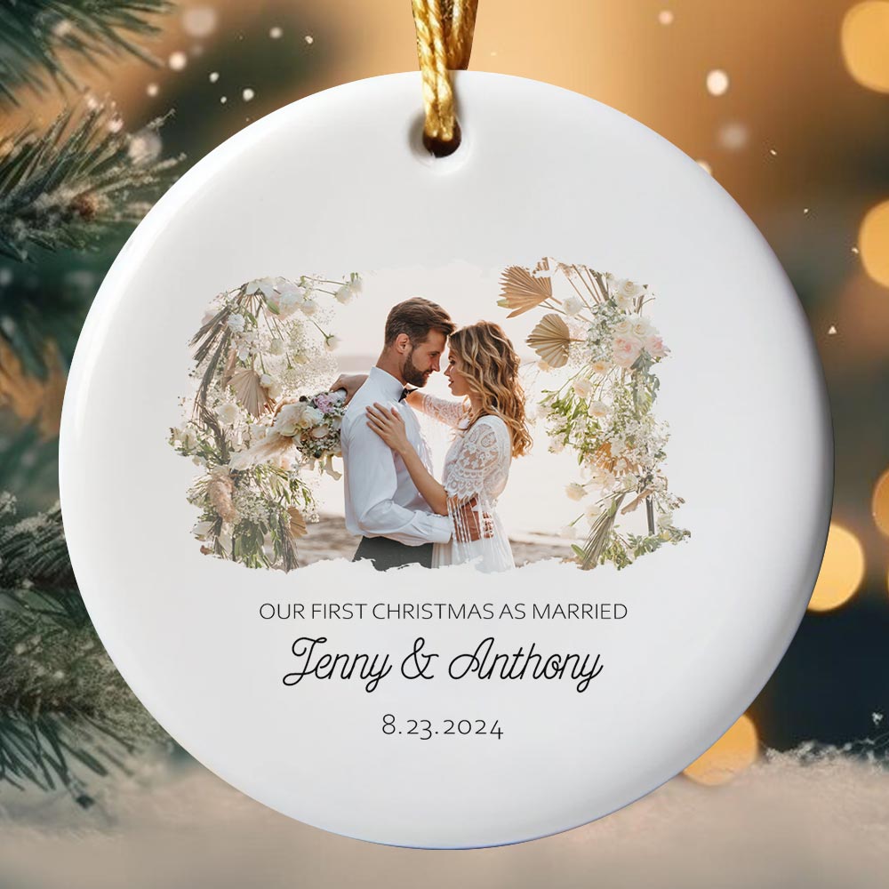 Customizable First Christmas Married Photo Ornament Customizable First Christmas Married Photo Ornament