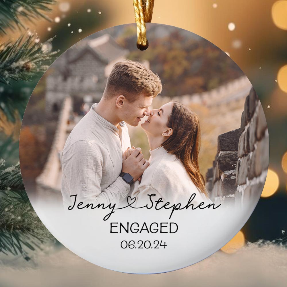 Customizable First Christmas Engaged Ornament With Picture Customizable First Christmas Engaged Ornament With Picture